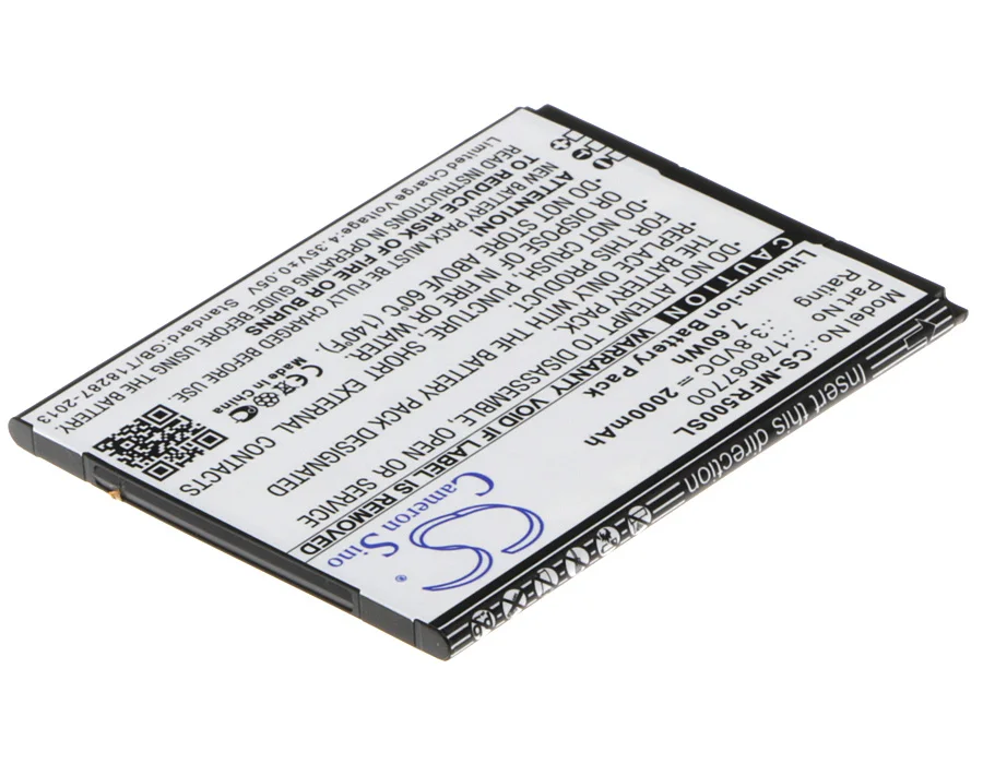 Аккумулятор Cameron Sino 2000 мАч 178067700 для Mobiwire Ahiga Pegasus TH305L XDFBH0000176 KAZAM Thunder 350L SFR Startrail