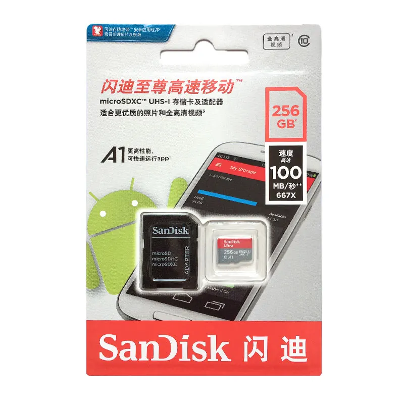 SanDisk Ultra A1 карты памяти MicroSD 200 ГБ 128 ГБ 64 ГБ 32 ГБ 16 ГБ MicroSDHC/SDXC UHS-Я 98 МБ/с. карты памяти Micro SD картао де memoria - Емкость: A1-256GB-100M