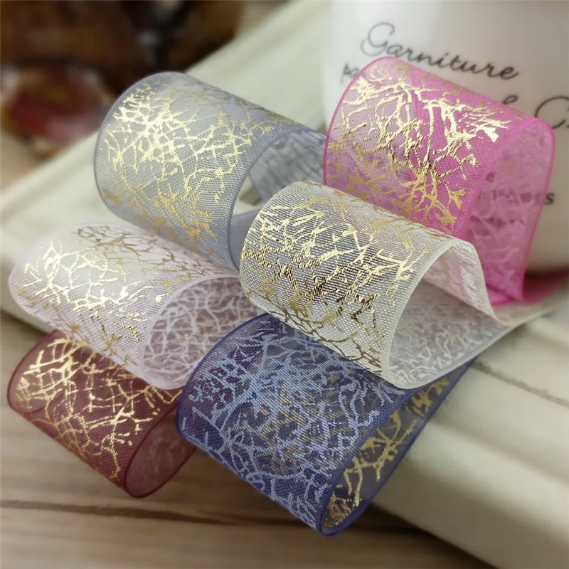 5meter/lot new 25mm hot stamping snow yarn ribbon handmade hair accessories bow material organza T-055 | Дом и сад