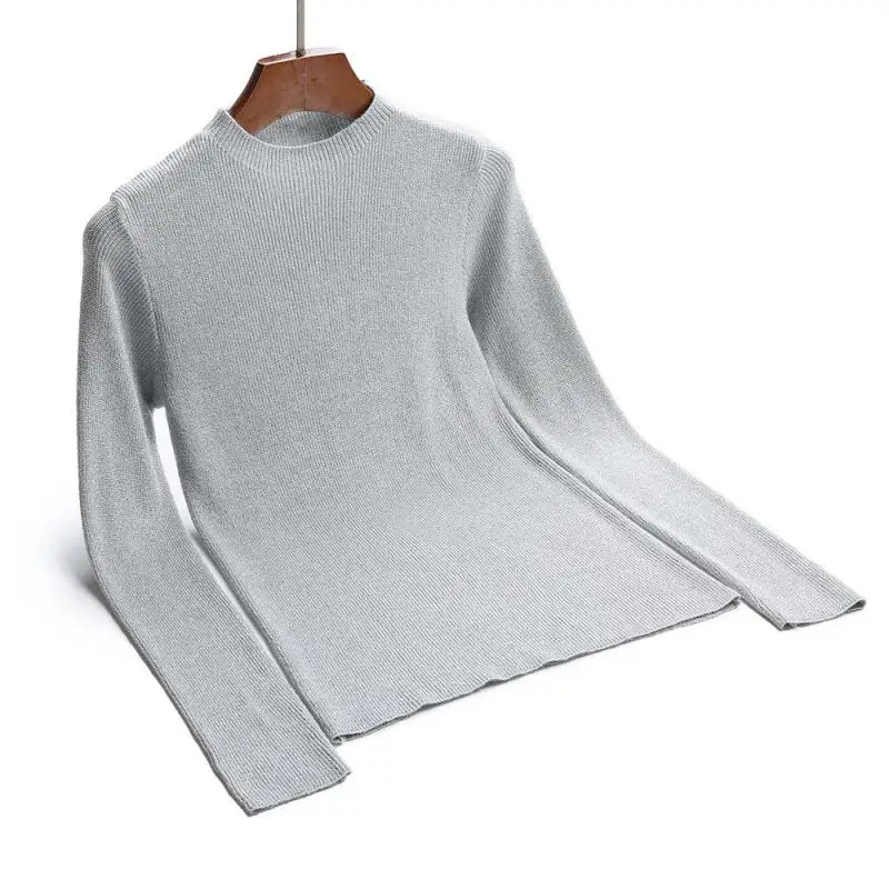 Women Lurex Sweaters 2019 Pullovers Basic Knitted Shirts Long Sleeve Blouses Femme Sweater Mujer White Black | Женская одежда