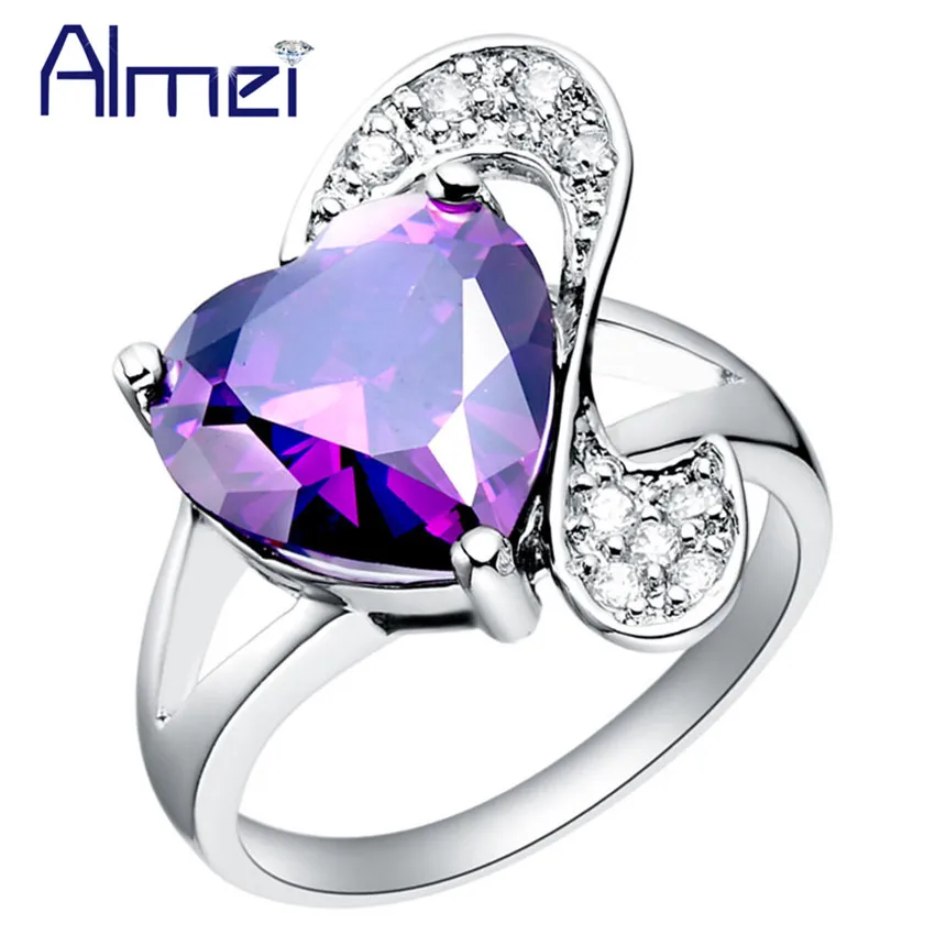 Женское кольцо в форме сердца Almei серебряное с синим камнем винтажное