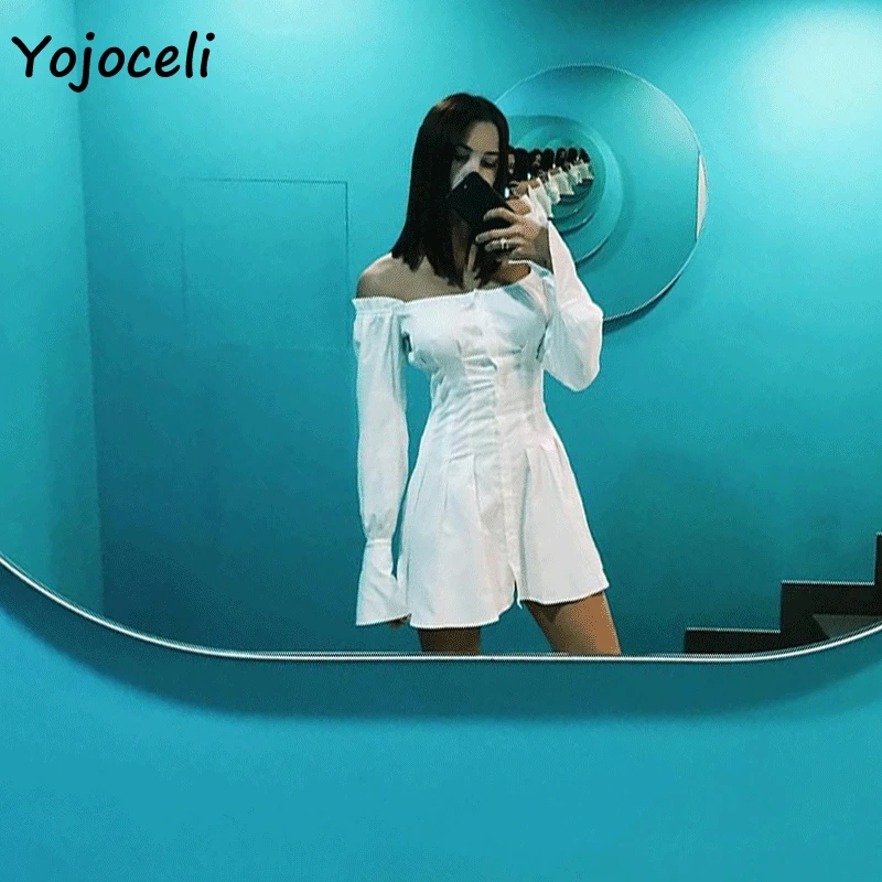 Yojoceli 2018 Новое весеннее шикарное белое гофрированное платье с длинным рукавом