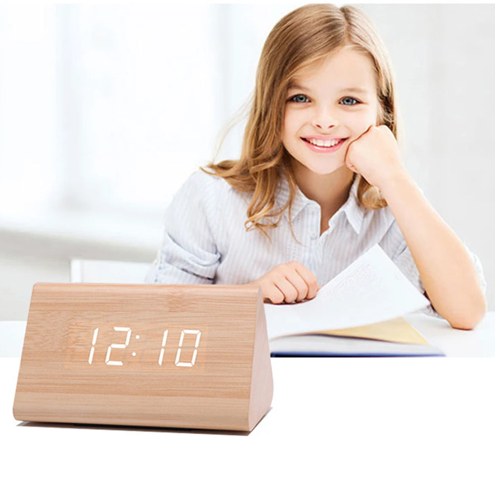 Цифровой деревянный USB светодиодный ночник будильник термометр дисплей комплект