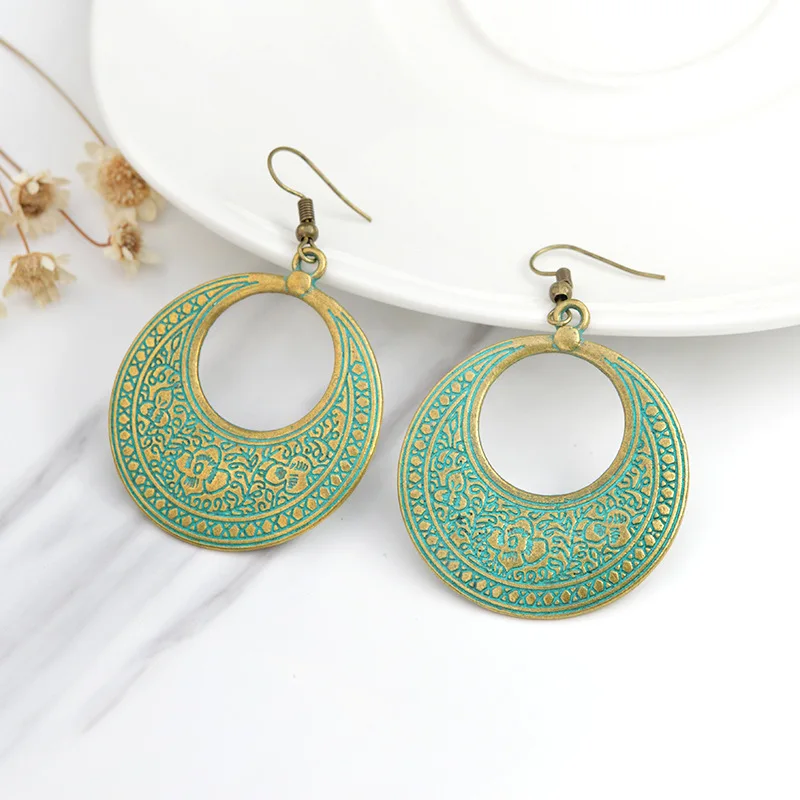 Retro Bronze Engraved Alloy Earrings In Bohemian Style | Украшения и аксессуары