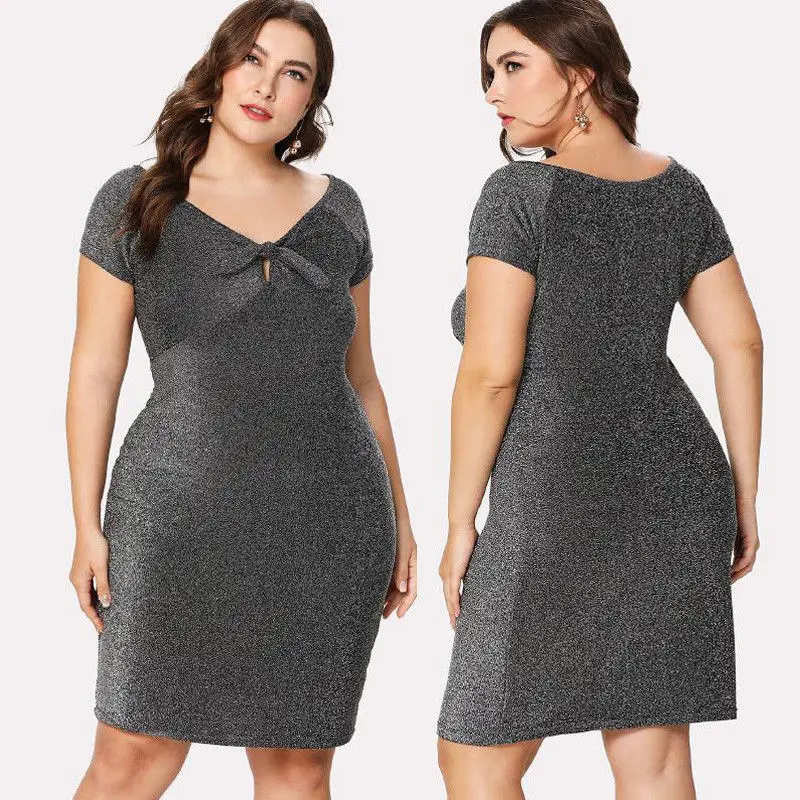 Женское вечернее платье облегающее большого размера с коротким рукавом и