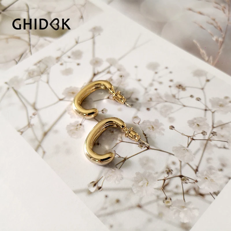 GHIDBK золотые серьги с половиной обруча для женщин нежная уличная короткая серьга минималистичные геометрические обручи оптом безникелевые серьги
