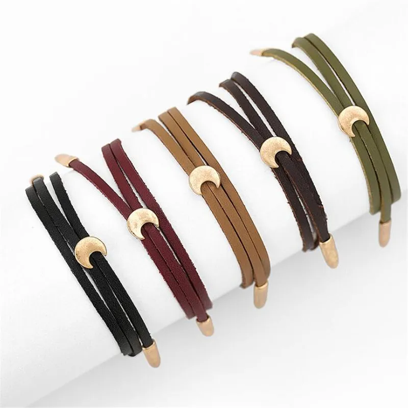 Новое поступление мульти Слои PU винтажные кожаные браслеты золотистого цвета