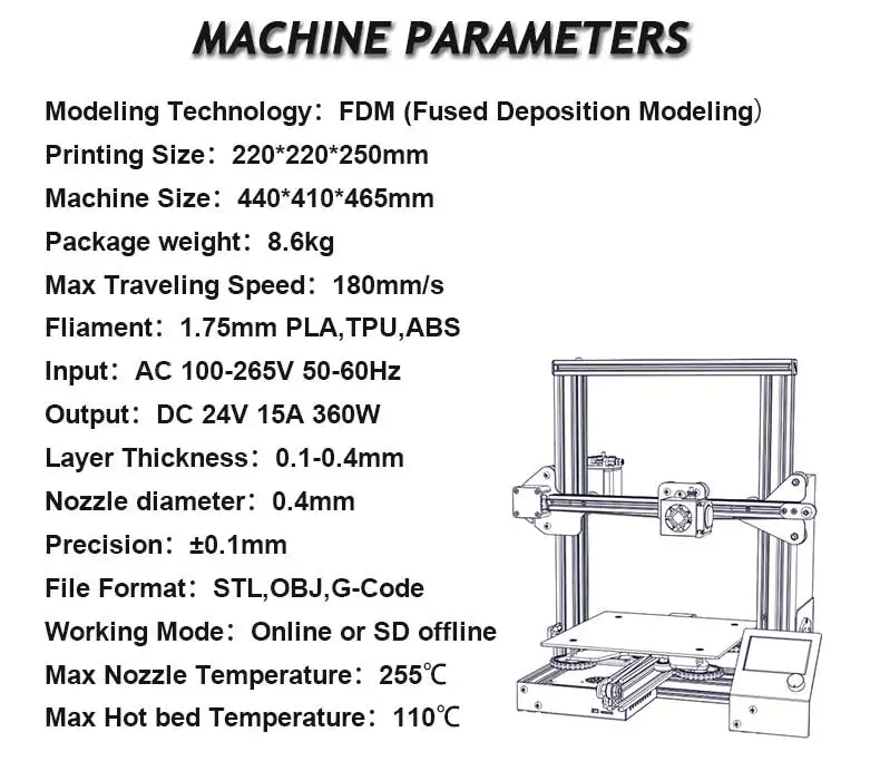 A13 3D Printer Mean Well Power Aluminum DIY DC 24V 220x220x250mm+1 PLA Filament