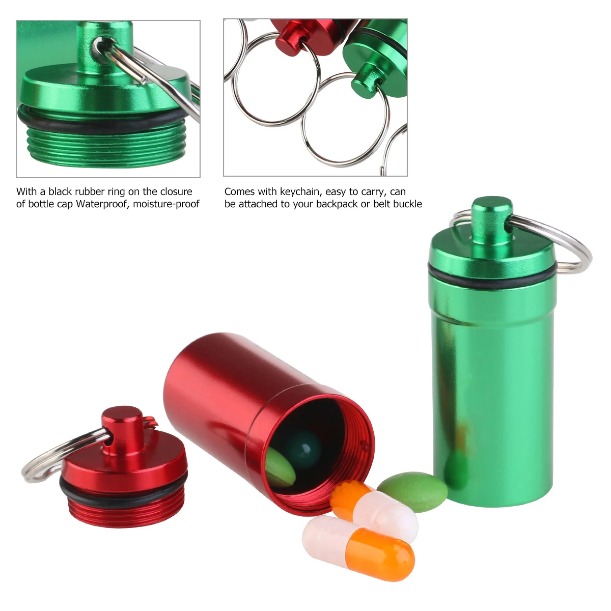 6pcs Waterproof First Aid Container Pill Holder Keychain Case (Black &amp Red Blue Silver Orange Green) | Спорт и развлечения