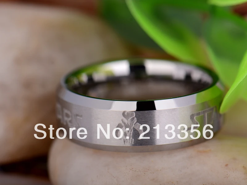 Free Shipping UK Russia Brazil USA Hot Selling 8MM Satin Center Star Wars Symbols New Men's Lord Tungsten Carbide Wedding Ring |