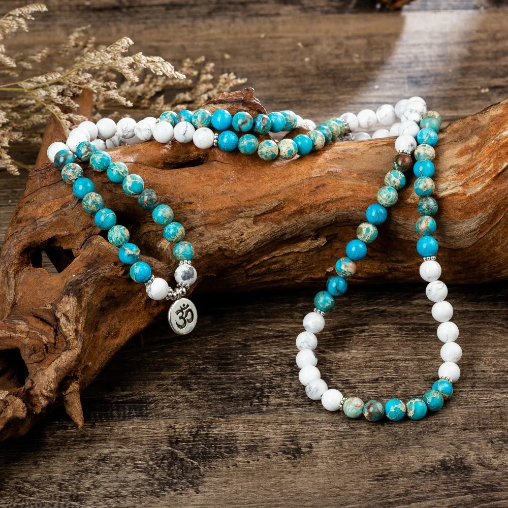 Howlite синие регалитовые камни буддийский религиозный Браслеты Многослойные Lotus Tree