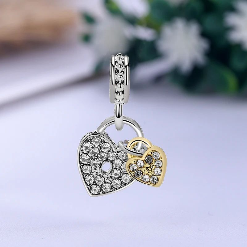 Новый оригинальный сплав посеребренные бусины любовь замки болтаются талисман с