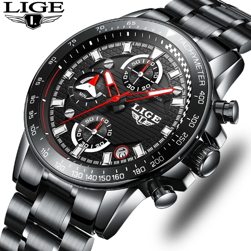 LIGE Men Watches Top Brand Luxury Full Steel Clock Sport Quartz Watch Men Business Waterproof Casual Watch Man Relogio Masculino ochstin men s watches top brand luxury men sport quartz watch men business waterproof casual wrist watch man relogio masculino