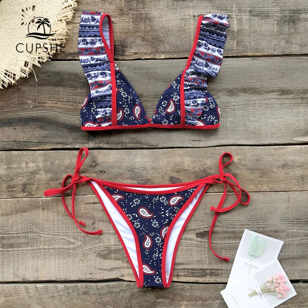 CUPSHE зеленый и цветочный на шнуровке комплект бикини бретельках для женщин Scalloped
