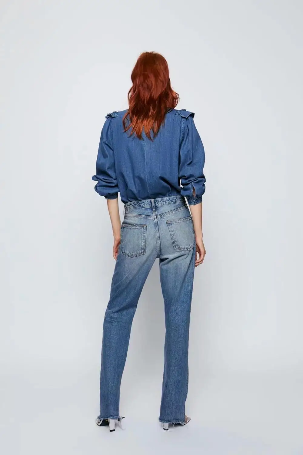 Northflow 2019 blusas блуза mujer de moda кимоно каскадные оборки однотонные джинсовые блузки с