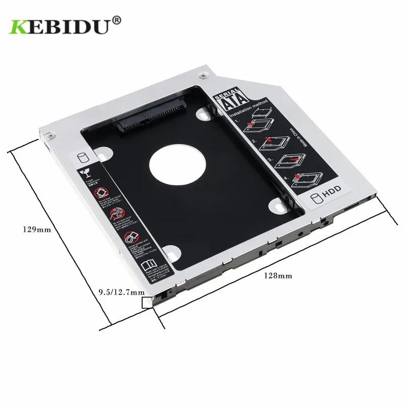 Kebidu 12 7 Алюминиевый металлический материал 2nd HDD Caddy SATA 2 5 &quotчехол для SSD III 3 0