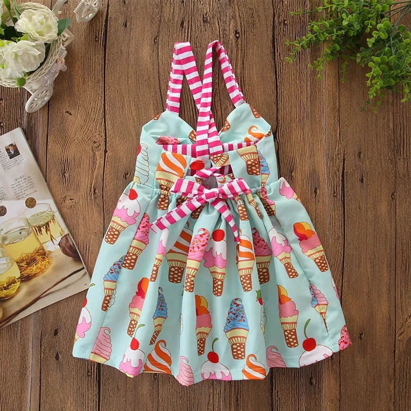 Bear Leader/Детское платье на бретелях Платье с принтом мороженого летний сарафан для