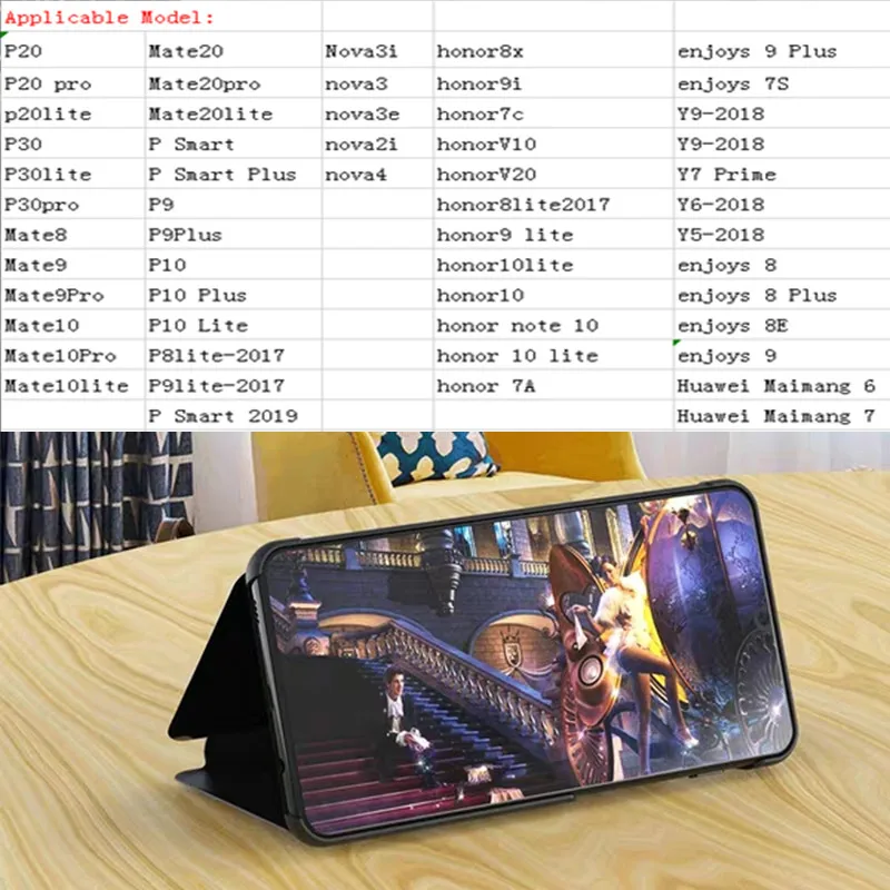 Зеркальный флип-чехол для huawei P20 P30 Pro lite P8 P9 P10 Lite() P smart(Plus), honor 7 8 9 10 V10 V20 Y5 Y6 Y7 Y8 Y9 Case