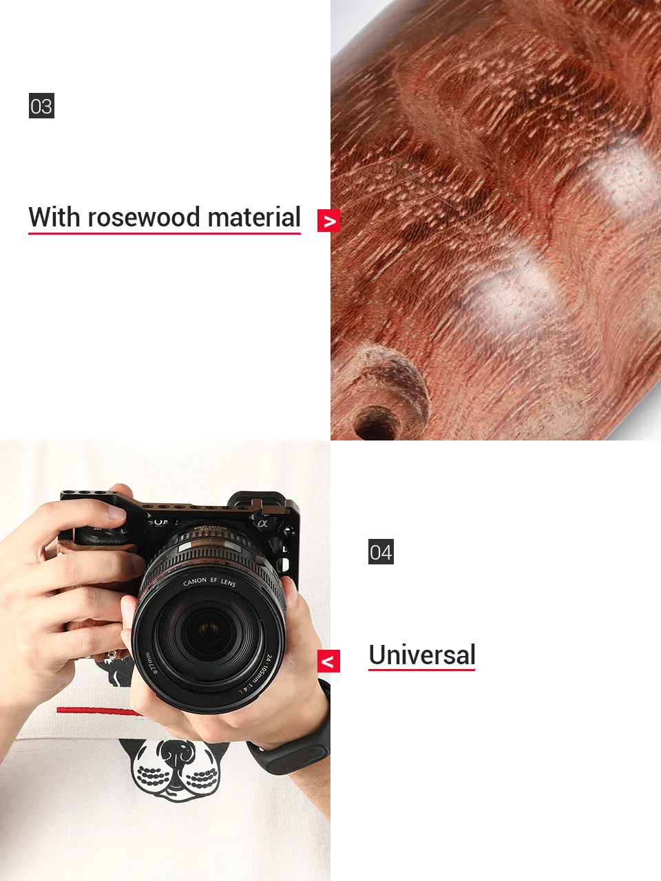 SmallRig дизайн деревянная рукоятка для sony A6000/A6300/A6500 ILCE-6000/ILCE-6300/ILCE-6500 клетка для камеры с винтами M4-1970