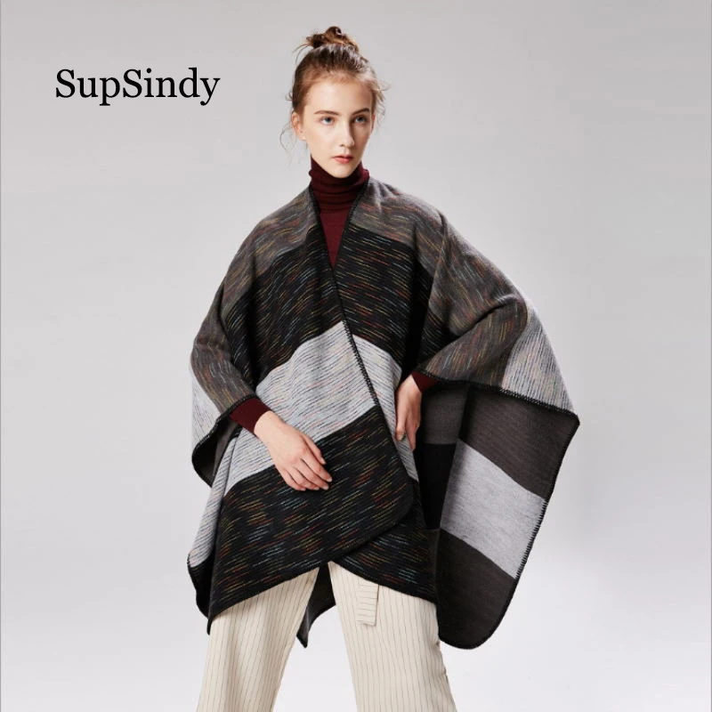 

Женское пончо SupSindy, зимний шарф, женская шаль градиентных цветов, роскошные теплые шарфы из пашмины, женская накидка, винтажный палантин