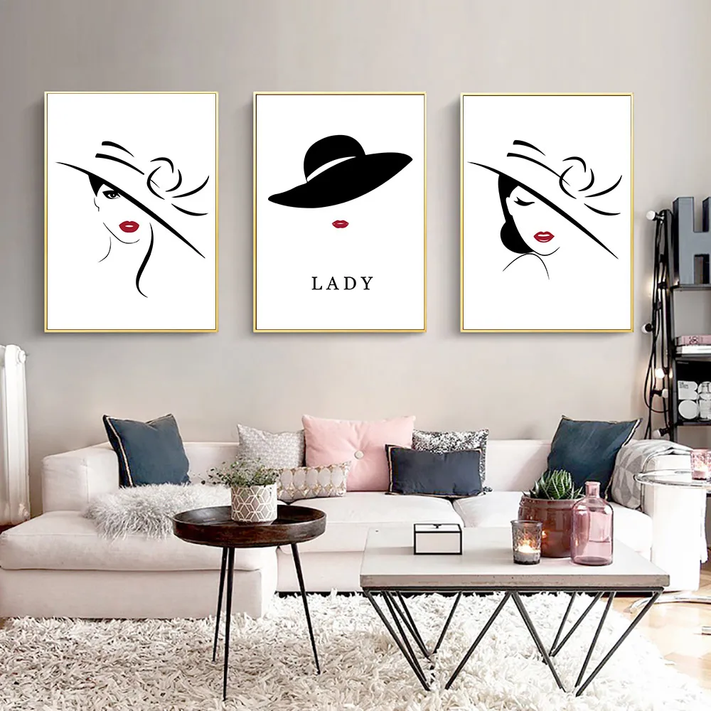 Настенные картины с красными губами скандинавский плакат минималистичный Холст