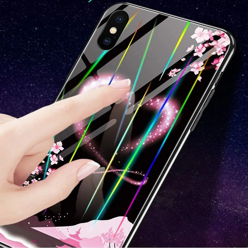 Светящийся чехол из закаленного стекла для iPhone X, 8, 7, 6, 6S Plus, роскошная стеклянная задняя крышка, чехол для телефона s, для iPhone X, XR, XS, MAX, Capa