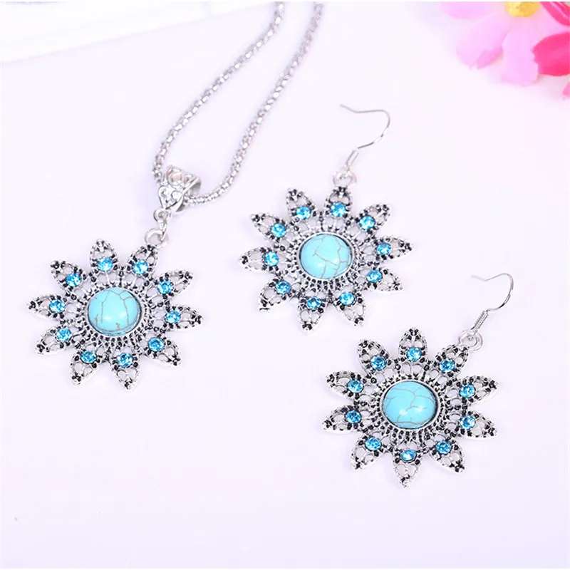 Модный винтажный комплект ювелирных изделий для женщин ожерелье с цветком и