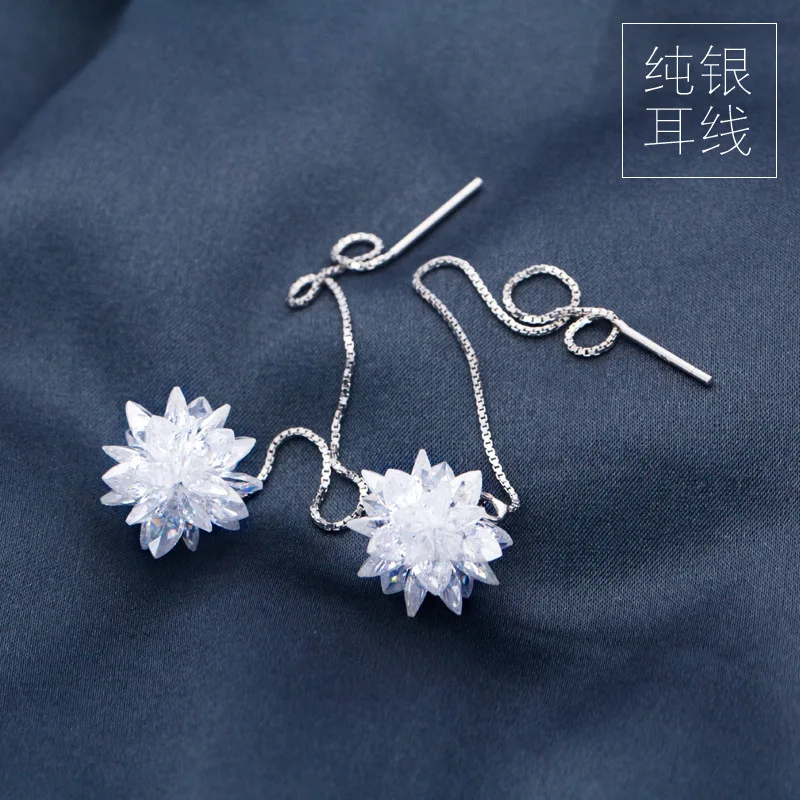 Кристаллов льда кластера цветок 925 sterling silver уха цепи нить серьги | длинные мода