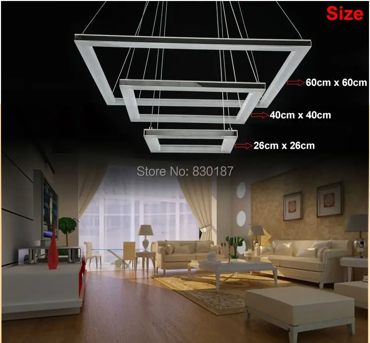 Современная квадратная люстра с 3 кольцами и дистанционным управлением