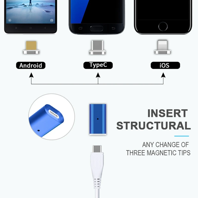 Магнитный адаптер для быстрой зарядки для iPhone, Lightning, Android, type-C, разъем Micro USB 2,0, устройство с разъемом Micro USB C, кабель