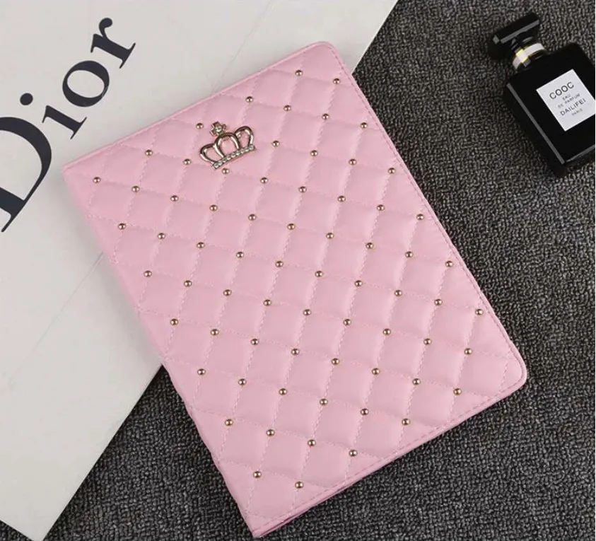 Розовый Роскошный умный чехол в клетку с короной для ipad /Air1, ipad 5, Air 2, ipad 6, чехол с подставкой из искусственной кожи, чехол для планшета 9,7, защитный чехол - Цвет: Розовый