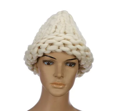 beige Одноцветные повседневные женские зимние шапки из хлопка и акрила, вязаные шапки ручной работы для женщин - Цвет: beige