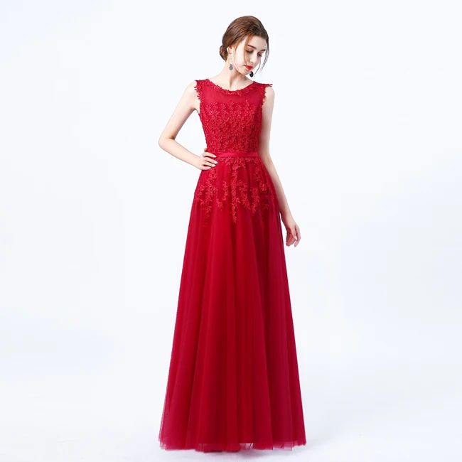 Red wine Robe De Soiree Новое милое Розовое Кружевное длинное вечернее платье для невесты без рукавов прозрачное банкетное сексуальное платье для выпускного вечера - Цвет: Red wine