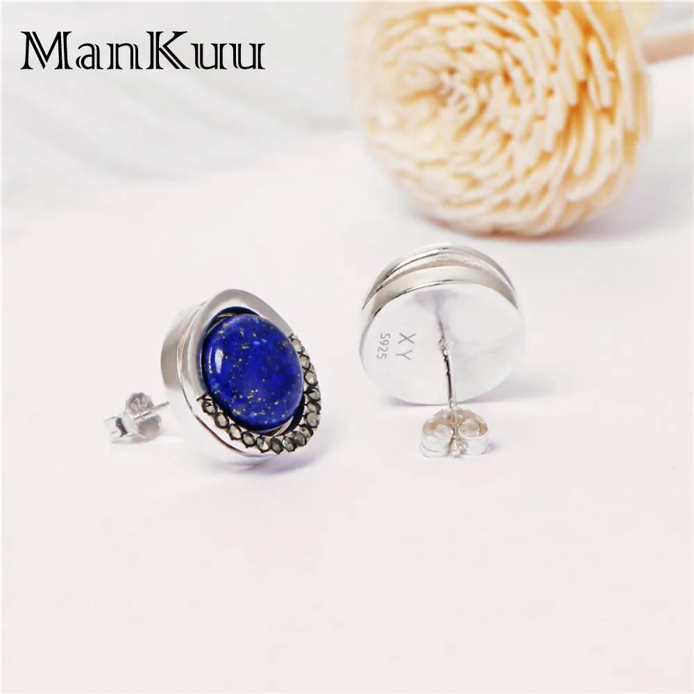 AAA+ Lapis Lazuli/Turquoise/Moonstone Stud Earrings 925 Sterling Silver Luxury Natural Gemstone For Women | Украшения и