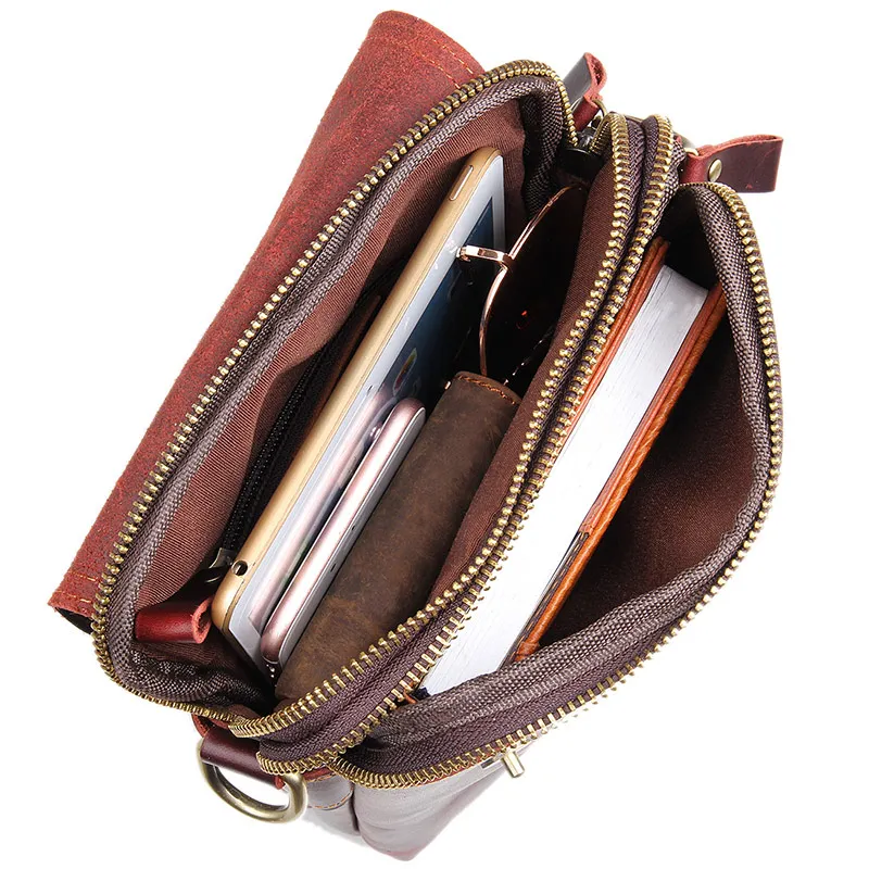 Men Cross Body Bag Genuine Leather Male Small Flap Business Travel Ipad Mini Casual Brown Shoulder Crossbody Messenger Bags