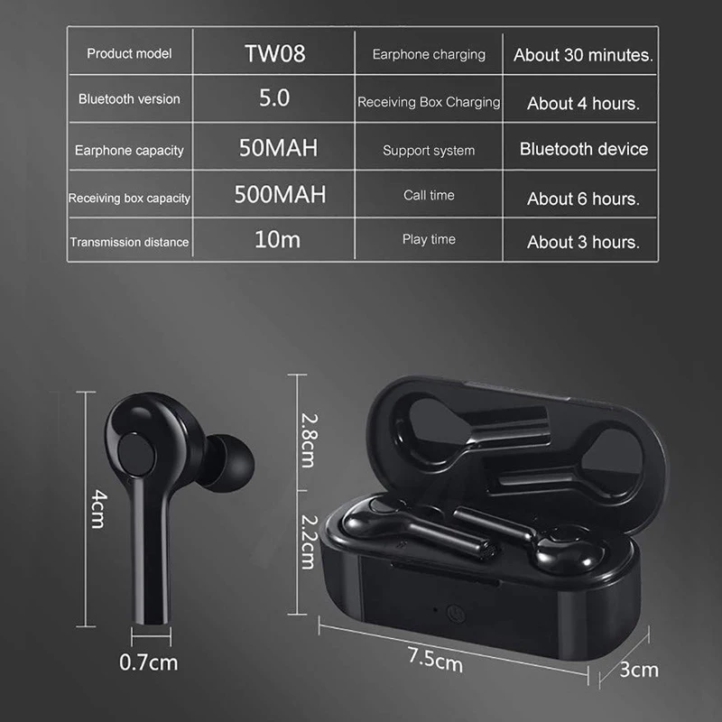 TWS Mini Bluetooth беспроводные наушники-вкладыши True Stereo Sound Super BASS Наушники-вкладыши со
