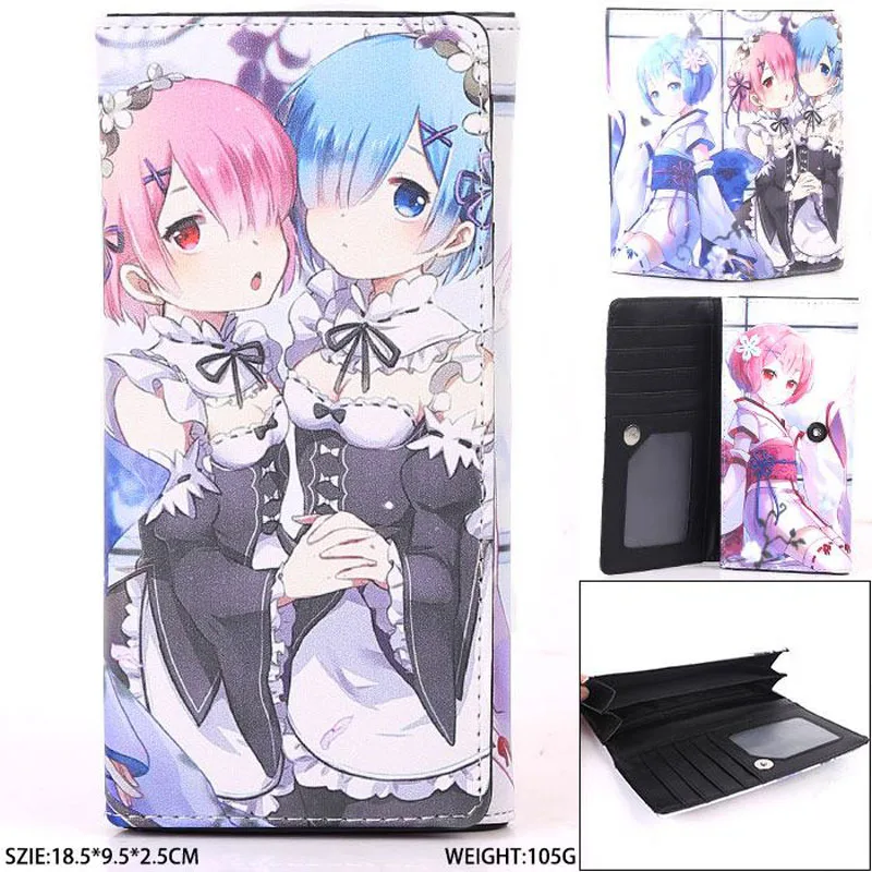 Яркий длинный кошелек аниме Re:Zero kara Hajimeru Isekai Seikatsu Rem и Ram на пуговицах с внутренней