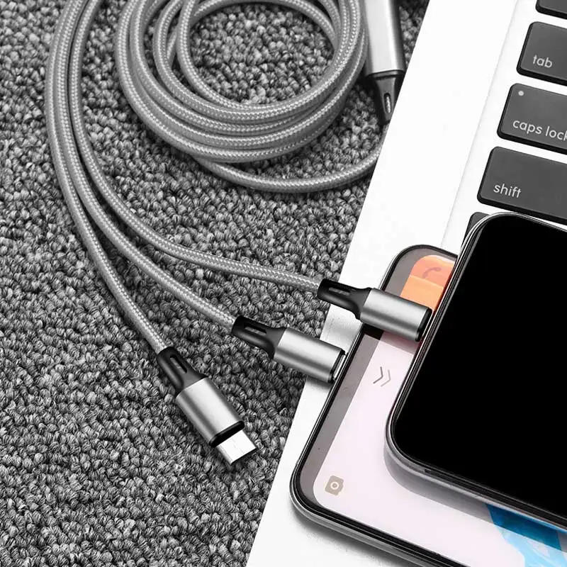 Зарядное устройство Usb кабель для samsung s7 s8 type-c usb зарядный кабель для xiaomi huawei 3 в 1 micro usb быстрая зарядка шнур для oppo vivo - Цвет: Silver