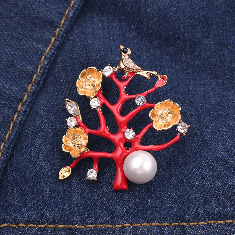 Красное Коралловое готовое дерево с розовым цветком броши женское ювелирное