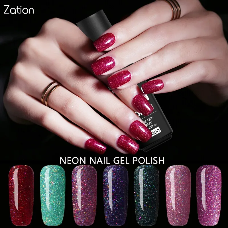 Мода Zation блестящий гель лак для ногтей наклейки неоновый удаляющийся