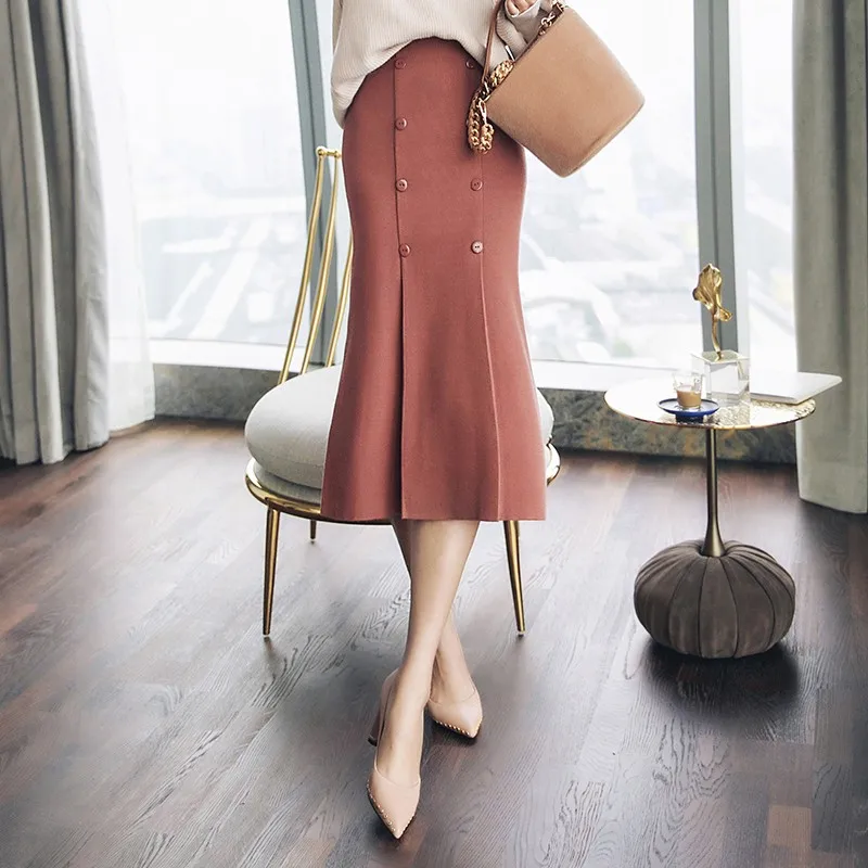 Женская трикотажная юбка-трапеция длинная юбка стрейч с высокой талией