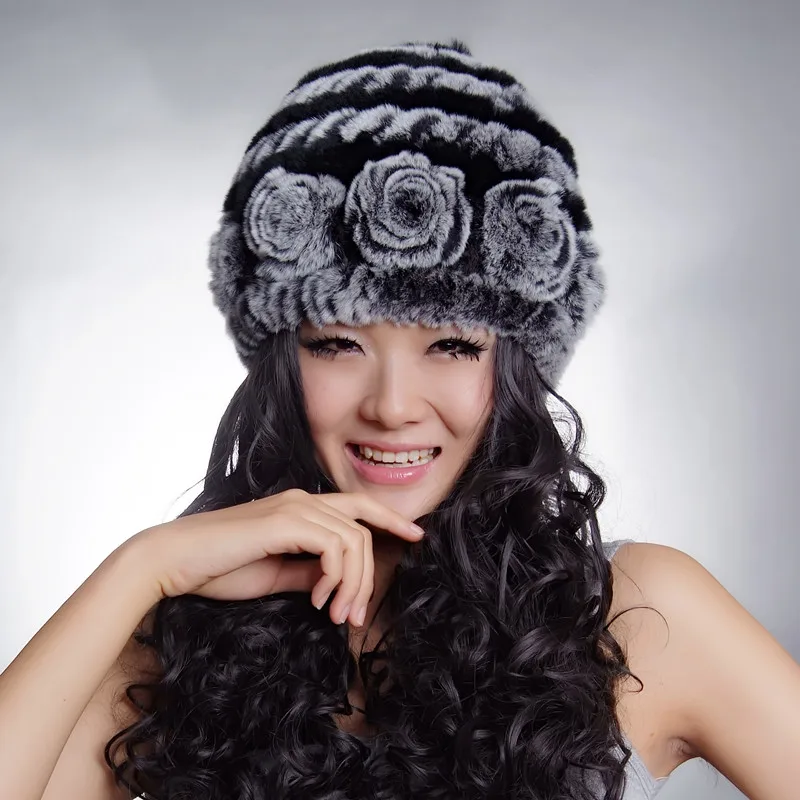 (TopFurMall) Женские Вязаные шапки из натурального меха кролика Рекс женские зимние