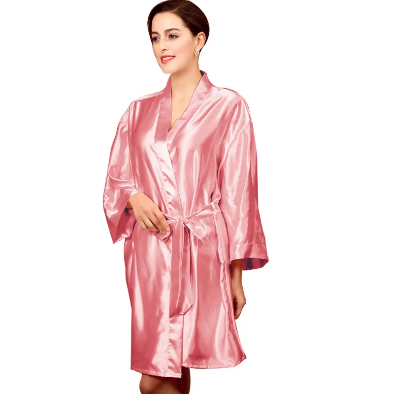 Женский однотонный Шелковый Атласный халат длиной до колена пикантное нижнее