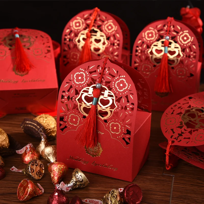 10 шт. свадебные подарочные коробки китайская коробка с кисточками полая