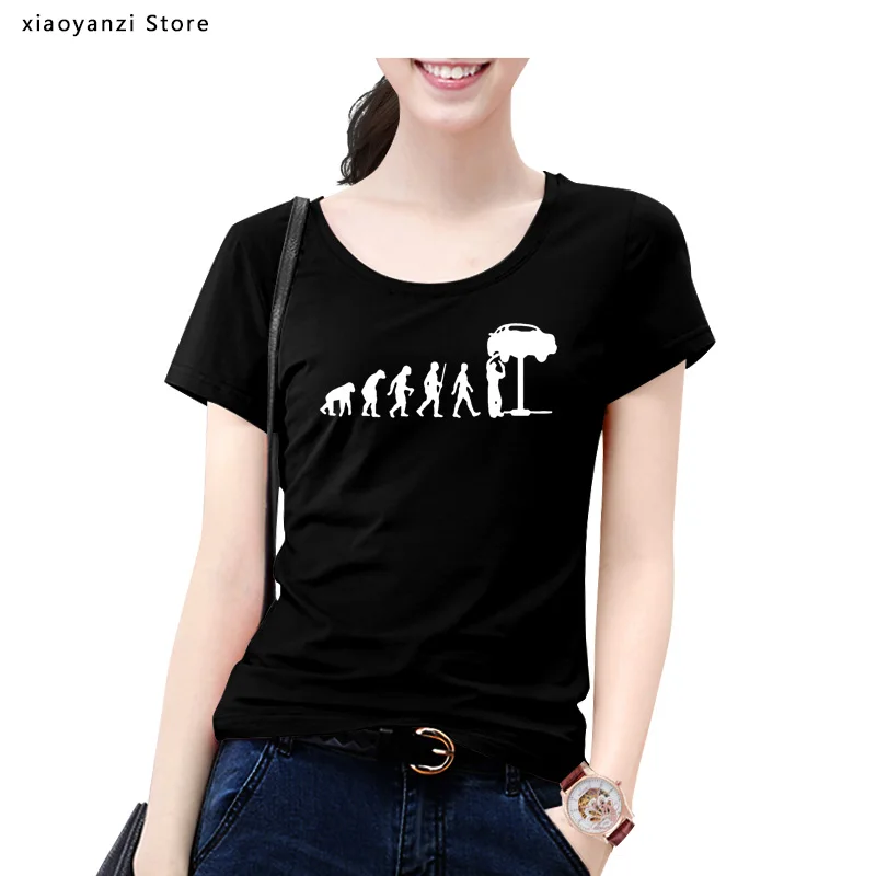 

women t shirts students Summer Style Evolution Auto Mechaniker Mechanic Car T-Shirt Tops Funny Gift T Shirt For woman Tee