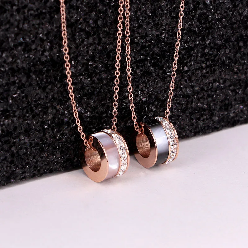Кулон YUN RUO из розового золота с кубическим цирконием ожерелье титановой стали