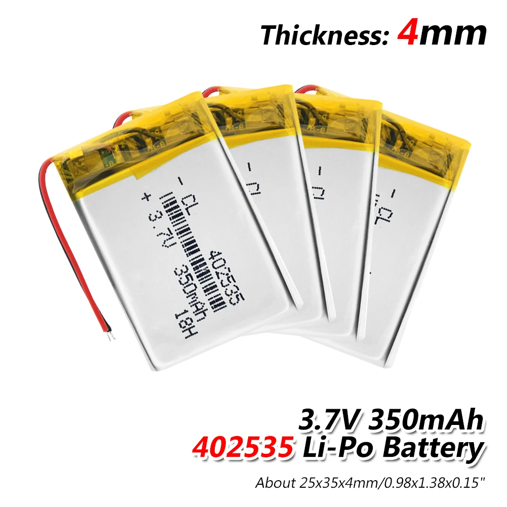 1/2/4x перезаряжаемые 3,7 V 350mAh литий-полимерные батареи 402535 Li-Po аккумулятор с модулем Pcb 3,7 вольт 35x25x4 мм литий-ионный аккумулятор