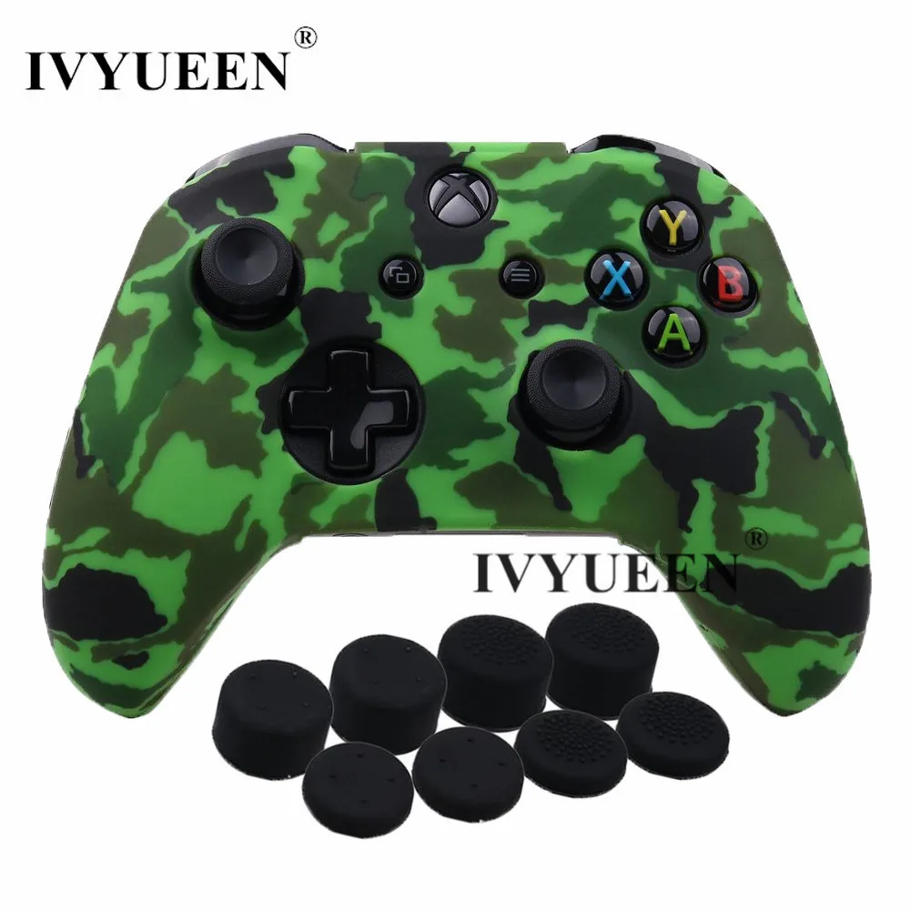 Green Camo IVYUEEN 9 в 1 Камуфляж силиконовый защитный чехол кожи для microsoft Xbox One X S контроллер с 8 Thumb Stick ручки рулевые мотоциклов шапки - Цвет: Green Camo