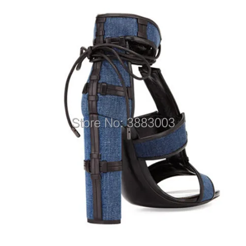 Босоножки женские с ремешком на щиколотке кожаные сандалии из денима обувь