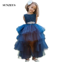 high low navy blue tulle flower girls dresses tank lace top sweet first communion dresses tiers skirt open back party dress sf48
